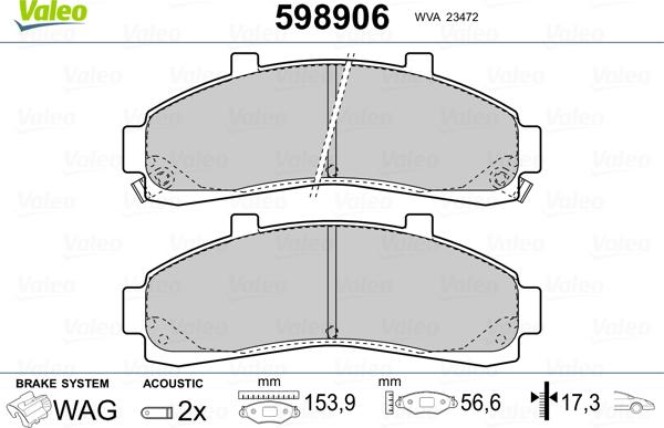 Valeo 598906 - Kit de plaquettes de frein, frein à disque cwaw.fr