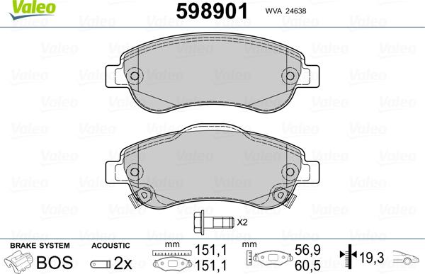 Valeo 598901 - Kit de plaquettes de frein, frein à disque cwaw.fr