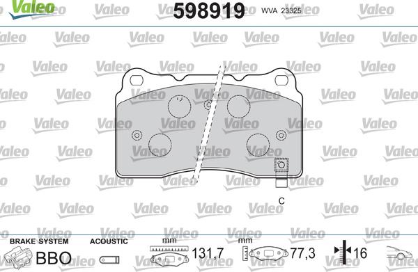 Valeo 598919 - Kit de plaquettes de frein, frein à disque cwaw.fr