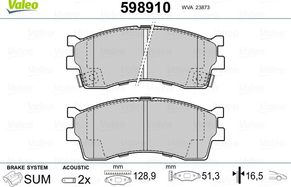 Valeo 598910 - Kit de plaquettes de frein, frein à disque cwaw.fr