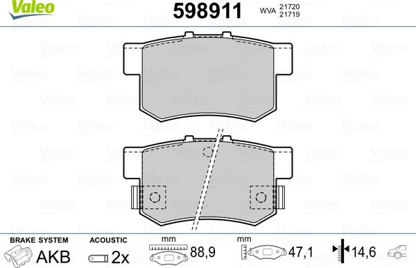 Valeo 598911 - Kit de plaquettes de frein, frein à disque cwaw.fr