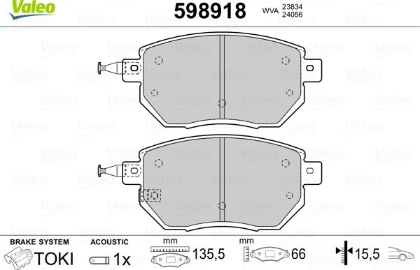 Valeo 598918 - Kit de plaquettes de frein, frein à disque cwaw.fr