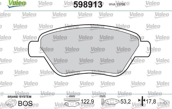 Valeo 598913 - Kit de plaquettes de frein, frein à disque cwaw.fr