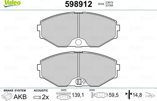 Valeo 598912 - Kit de plaquettes de frein, frein à disque cwaw.fr