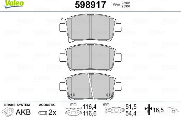 Valeo 598917 - Kit de plaquettes de frein, frein à disque cwaw.fr