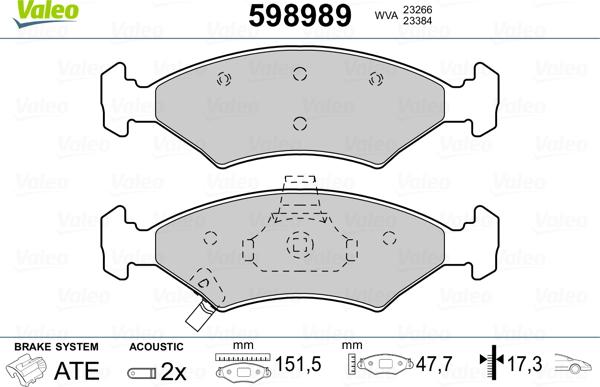 Valeo 598989 - Kit de plaquettes de frein, frein à disque cwaw.fr