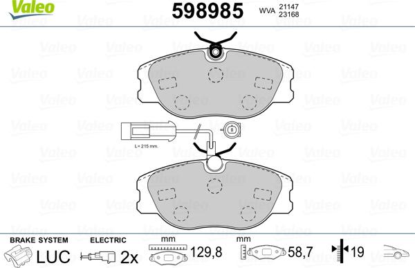 Valeo 598985 - Kit de plaquettes de frein, frein à disque cwaw.fr