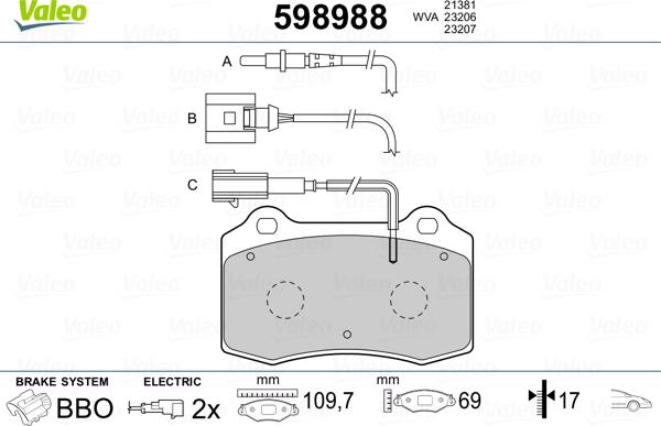 Valeo 598988 - Kit de plaquettes de frein, frein à disque cwaw.fr