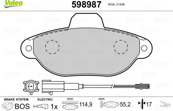 Valeo 598987 - Kit de plaquettes de frein, frein à disque cwaw.fr