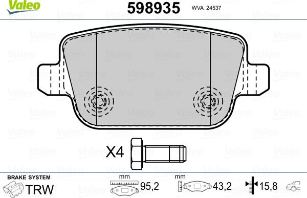 Valeo 598935 - Kit de plaquettes de frein, frein à disque cwaw.fr