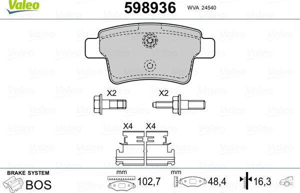 Valeo 598936 - Kit de plaquettes de frein, frein à disque cwaw.fr