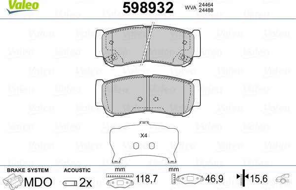 Valeo 598932 - Kit de plaquettes de frein, frein à disque cwaw.fr