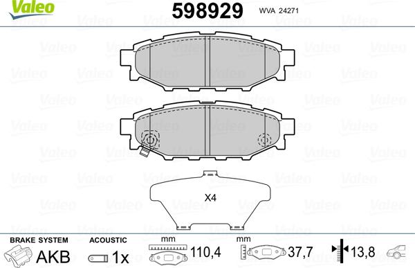 Valeo 598929 - Kit de plaquettes de frein, frein à disque cwaw.fr