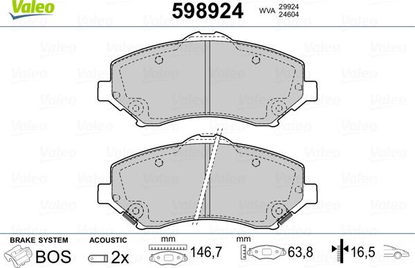 Valeo 598924 - Kit de plaquettes de frein, frein à disque cwaw.fr