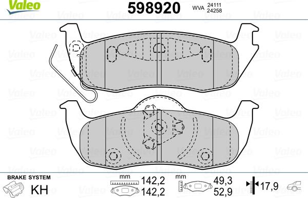 Valeo 598920 - Kit de plaquettes de frein, frein à disque cwaw.fr