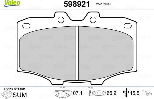 Valeo 598921 - Kit de plaquettes de frein, frein à disque cwaw.fr