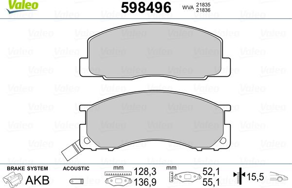 Valeo 598496 - Kit de plaquettes de frein, frein à disque cwaw.fr