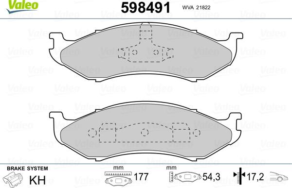 Valeo 598491 - Kit de plaquettes de frein, frein à disque cwaw.fr