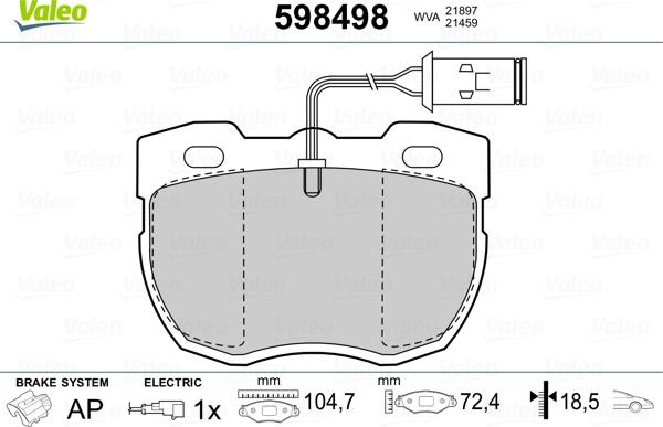 Valeo 598498 - Kit de plaquettes de frein, frein à disque cwaw.fr