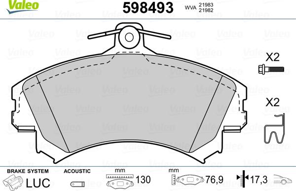 Valeo 598493 - Kit de plaquettes de frein, frein à disque cwaw.fr