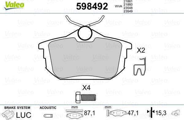 Valeo 598492 - Kit de plaquettes de frein, frein à disque cwaw.fr