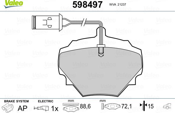 Valeo 598497 - Kit de plaquettes de frein, frein à disque cwaw.fr