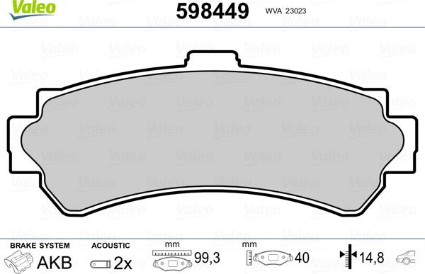 Valeo 598449 - Kit de plaquettes de frein, frein à disque cwaw.fr