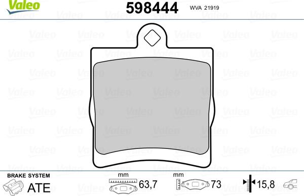 Valeo 598444 - Kit de plaquettes de frein, frein à disque cwaw.fr