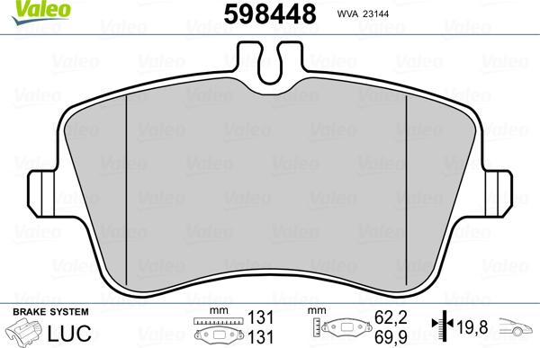 Valeo 598448 - Kit de plaquettes de frein, frein à disque cwaw.fr