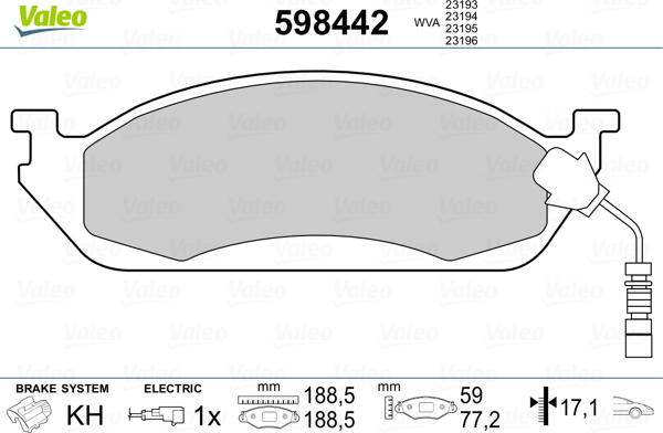 Valeo 598442 - Kit de plaquettes de frein, frein à disque cwaw.fr