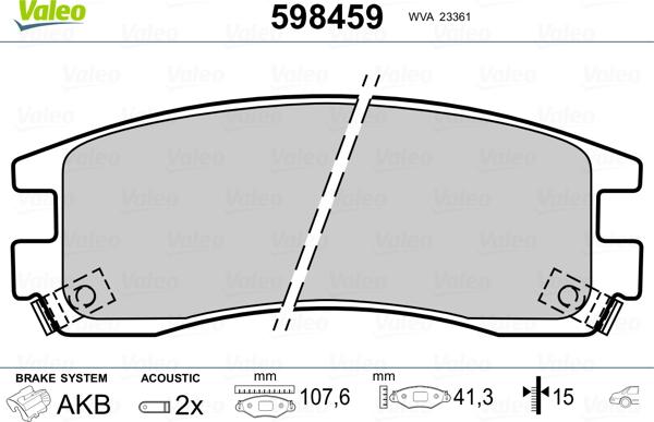 Valeo 598459 - Kit de plaquettes de frein, frein à disque cwaw.fr