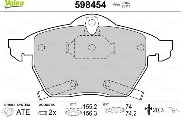 Valeo 598454 - Kit de plaquettes de frein, frein à disque cwaw.fr