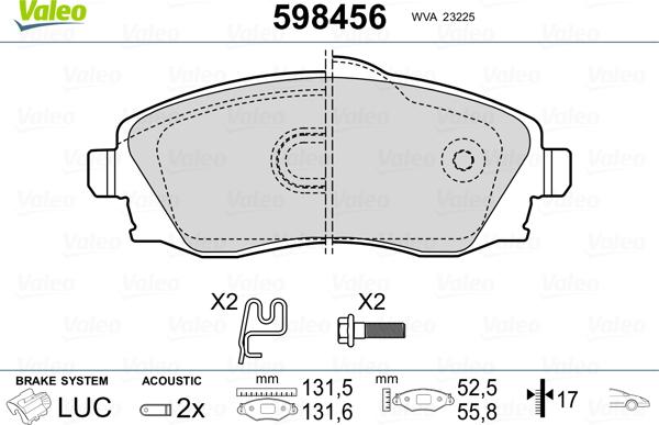 Valeo 598456 - Kit de plaquettes de frein, frein à disque cwaw.fr