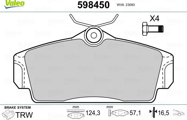 Valeo 598450 - Kit de plaquettes de frein, frein à disque cwaw.fr