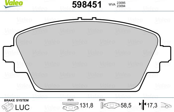 Valeo 598451 - Kit de plaquettes de frein, frein à disque cwaw.fr