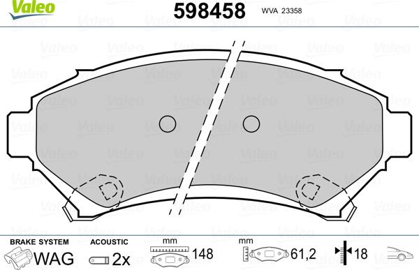 Valeo 598458 - Kit de plaquettes de frein, frein à disque cwaw.fr