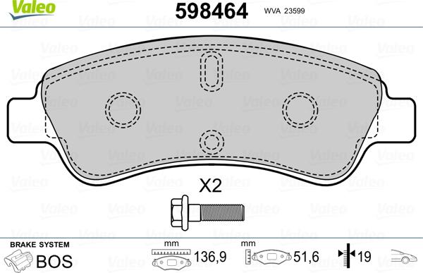 Valeo 598464 - Kit de plaquettes de frein, frein à disque cwaw.fr