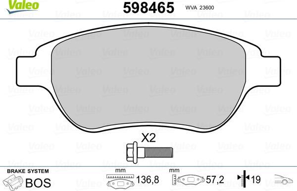 Valeo 598465 - Kit de plaquettes de frein, frein à disque cwaw.fr