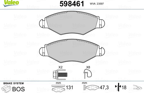 Valeo 598461 - Kit de plaquettes de frein, frein à disque cwaw.fr