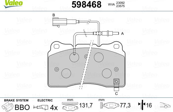 Valeo 598468 - Kit de plaquettes de frein, frein à disque cwaw.fr