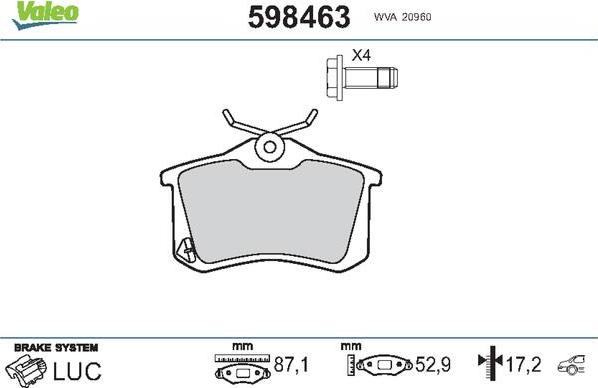 Valeo 598463 - Kit de plaquettes de frein, frein à disque cwaw.fr