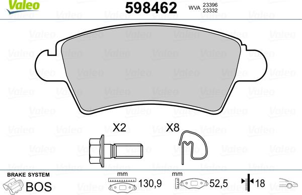 Valeo 598462 - Kit de plaquettes de frein, frein à disque cwaw.fr