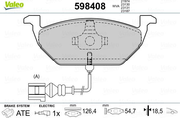 Valeo 598408 - Kit de plaquettes de frein, frein à disque cwaw.fr