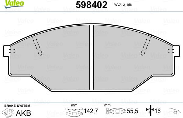 Valeo 598402 - Kit de plaquettes de frein, frein à disque cwaw.fr