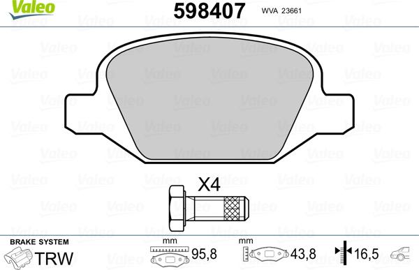 Valeo 598407 - Kit de plaquettes de frein, frein à disque cwaw.fr