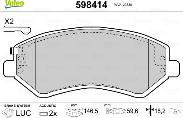 Valeo 598414 - Kit de plaquettes de frein, frein à disque cwaw.fr