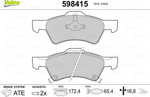 Valeo 598415 - Kit de plaquettes de frein, frein à disque cwaw.fr