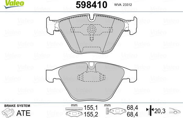 Valeo 598410 - Kit de plaquettes de frein, frein à disque cwaw.fr