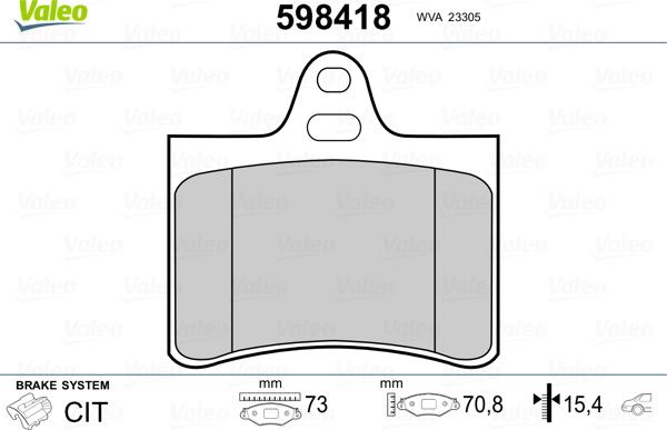 Valeo 598418 - Kit de plaquettes de frein, frein à disque cwaw.fr