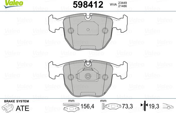 Valeo 598412 - Kit de plaquettes de frein, frein à disque cwaw.fr